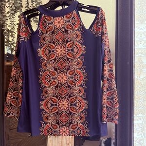 VENUS Navy and Red Paisley Blouse